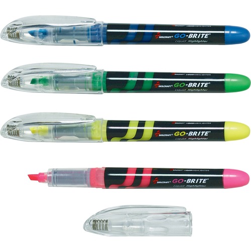 Highlighter, Water-based, 4/BX, Fluorescent Assorted