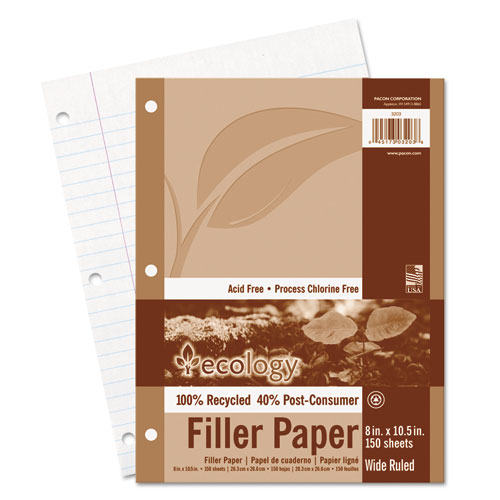 Filler Paper,Wide Ruled,3 Hole Punch,8"x10-1/2",150 Sh/PK