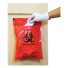 Biohazard Waste Bag, Peel/Stick, 2.6 Qt, 12"x14", 100/BX, RD