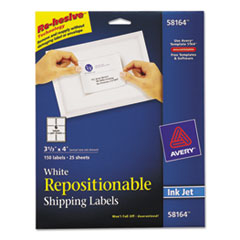 Inkjet Labels, Shipping, Repositionable,3-1/3"x4",150/BX,WE