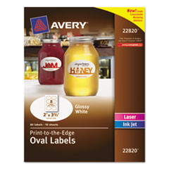 Labels, Oval, 2"x3-1/3", 80/PK, Glossy/White