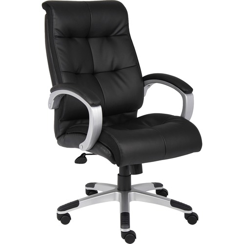 Exec Leather Chair, Classic, 27"x32"x44-1/2", Black/Silver