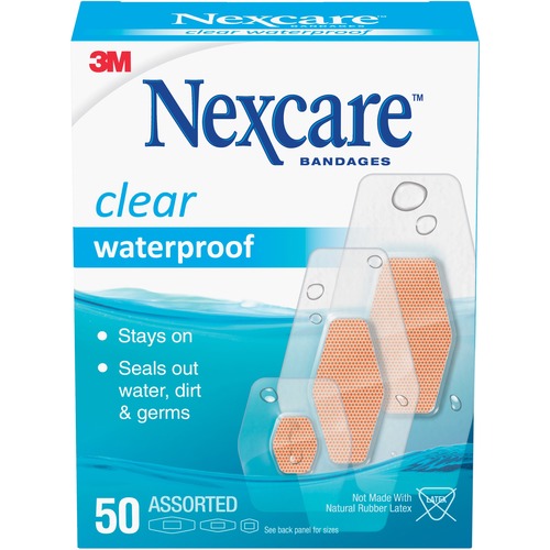 Bandages, Waterproof, Assorted Sizes, 50/BX, Clear