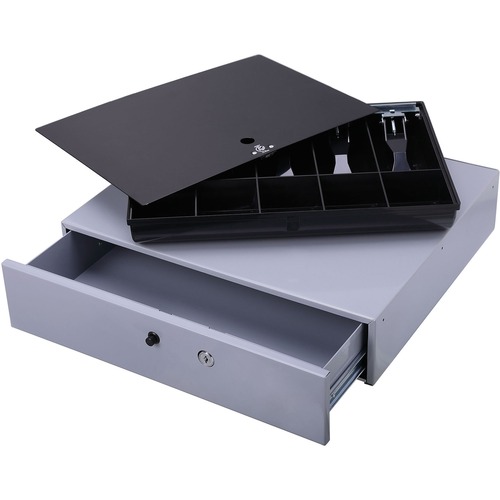 Cash Drawer,w/ Removable Tray,17-3/4"x15-3/4"x3-3/4",Gray