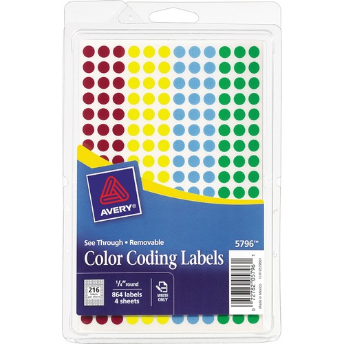 Color Dot Labels, 1/4" Round, 864/PK, Assorted Translucent
