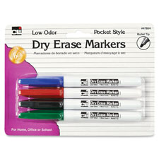 Dry-Erase Markers, Pocket Style, 4/PK, Ast