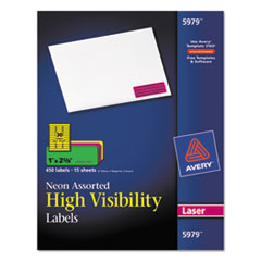 Neon Laser Labels, Full Sheet, 1"x2-5/8", 450/PK, Assorted