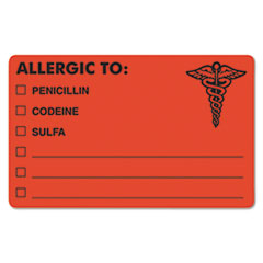 Allergy Labels, 4"x2-1/2", 100/RL, FL Red