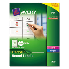 Removable Round Labels, 1", 945/PK, White