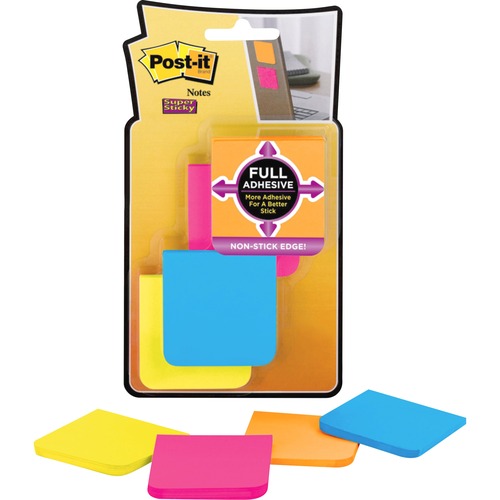 Super Sticky Notes, Full Adhesive, 2"x2", 8/PK, Assorted