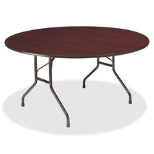 Round Folding Table, Wood, 60", Gray Laminate