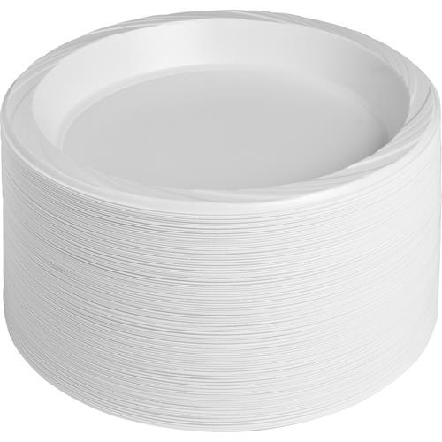 Plastic Plates, Reusable/Disposable, 10-1/4", 125/PK, White