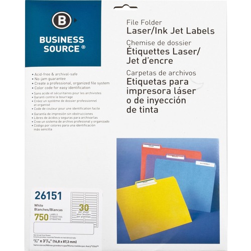 Filing Labels, Laser/Inkjet, 2/3"x 3-7/16", 750/PK, White