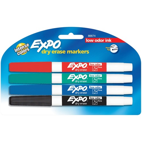 Dry-erase Markers, Fine Point, Nontoxic, 4/PK, Assorted