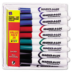 Dry-erase Markers,Chisel Tip,Low-Odor/Nontoxic,24/PK,Asst.