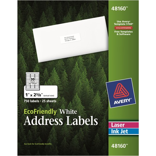Labels, Address, 1"x2-5/8", 750/BX, White