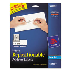 Inkjet Labels, Address, Repositionable,1"x2-5/8",750/BX,WE