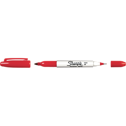 Twin Tip Permanent Marker, Fine/Ultra Fine Point, Red Ink