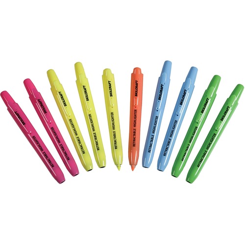 Retract. Highlighters, Chisel Tip, 10/ST, Assorted