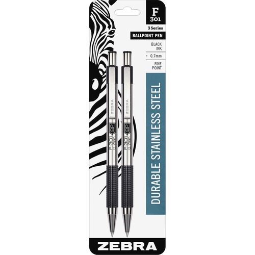 Ballpoint Pen,Retractable,Refillable,0.7 mm,2/PK,Black Ink
