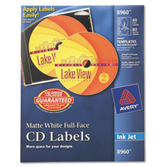 Labels, CD, Inkjet Matte, 40/Labels, 80/Inserts, White