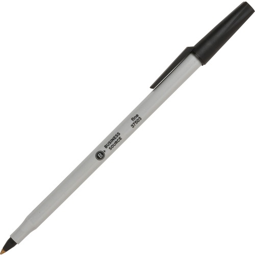 Ballpoint Stick Pens, Fine Pt, Light Gray Barrel, Black Ink