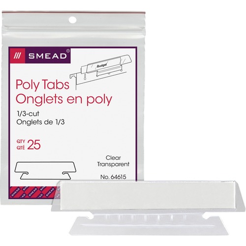 Poly Tabs, 1/3" Cut, 3-1/2"x1/2", 25/PK, Clear