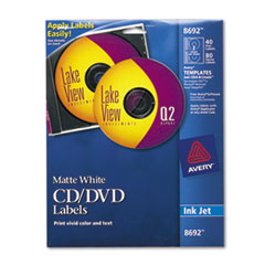 CD Labels, Inkjet Matte, 40/PK, White