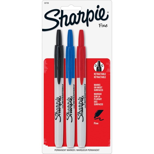 Retractable Sharpie Marker,Fine Pt,Nontoxic,3 Color/ST,AST