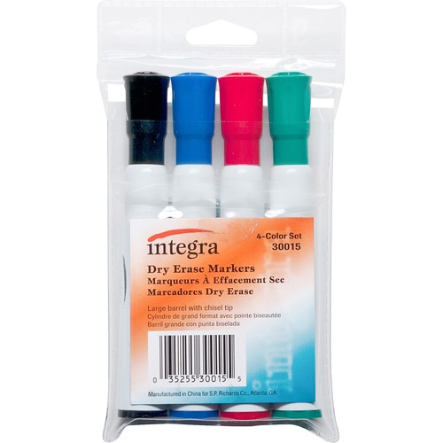 Dry-Erase Marker, Large Barrel, Chisel Tip, 4 Color/ST, AST