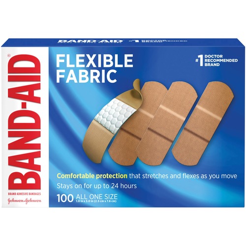 Adhesive Bandages, Flexible Fabric, One Size, 1", 100/BX