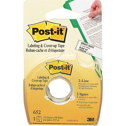 Cover Up And Labeling Tape, 2 Line Roll, 1/3"x700", White