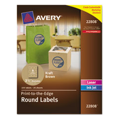 Labels, Round, 2-1/2", 225 Labels/PK, Brown Kraft