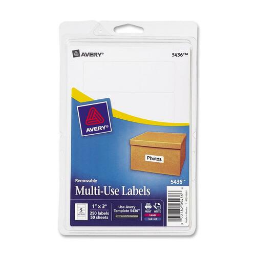 Removable Multipurpose Label,1"x3",250/PK,White