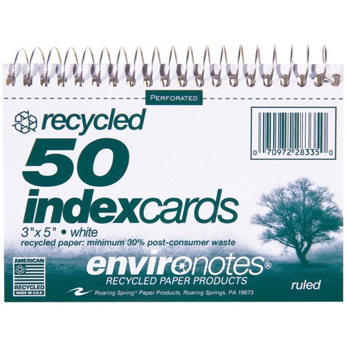 Wirebound Index Cards,5"x3-1/2",50 SH,Ruled,Perforated,White