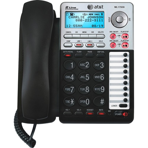 2-Line Speakerphone Ans Sys, Black/Silver