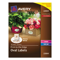Labels, Oval, 2-1/2"x1-1/2", 180 Labels/PK, Glossy White