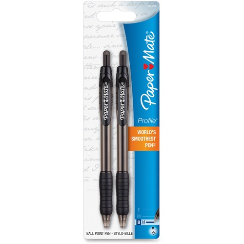 Ballpoint Pen,1.4mm,2/PK,Translucent Black Barrel/BK Ink