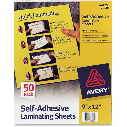 Self-Adhesive Laminating Sheets, 9"x12", 50/BX, Clear