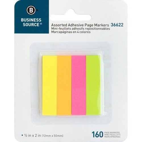 Page Markers, 5/8"x1-7/8", 160 Strips/PK, Assorted Neon