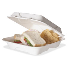 Hinged Clamshell Container, 3 Comp, 9"x9"x3", White