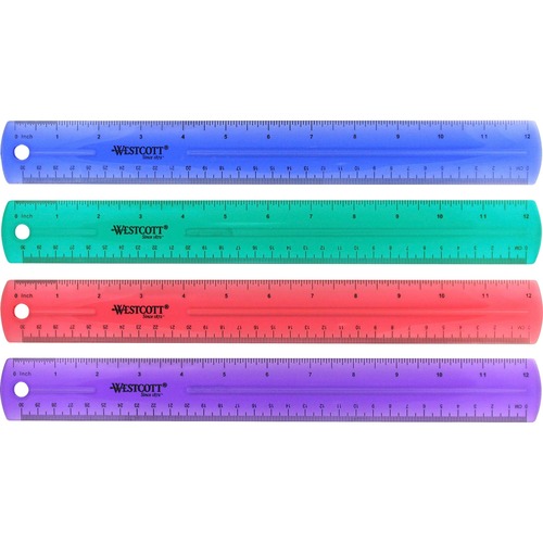 Plastic Ruler, Jewel Colored,Transparent,12", Assorted