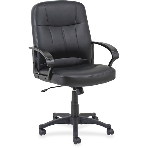 Managerial Mid-Back Chair,26"x28"x42-1/2",Black Leather