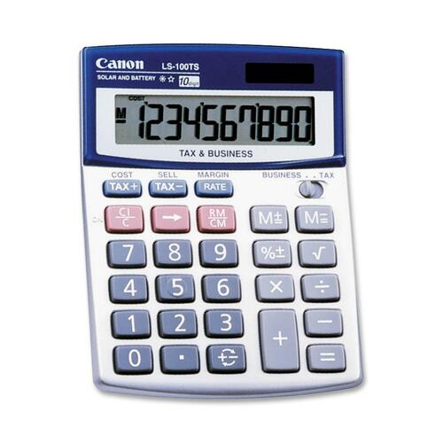 10-Digit Calculator, Dual Power,4-1/4"x5-1/3"x1-1/4", Blue