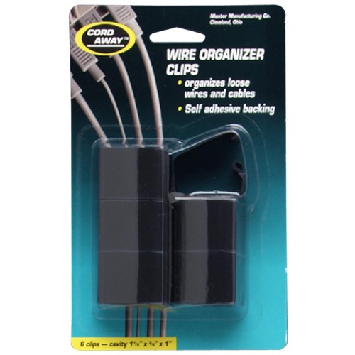 Wire Clips,Adhesive Backing,1-1/4"x3/4"x1"Cavity,6/PK,Black