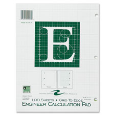 Engineering Pad,5"x5" Quad,3HP,200 Shts,11"x8-1/2",Green