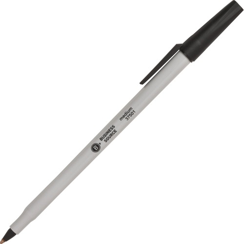 Ballpoint Stick Pens, Med Pt, Lt Gray Barrel/ Black Ink
