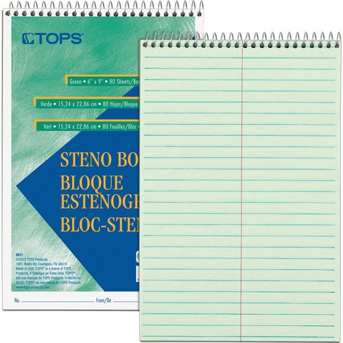 Steno Book, Gregg Rule, 80 Sheets/PD, 6"x9", 12/PK, GN Tint
