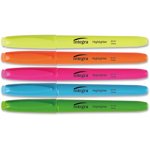 Pen Style Highlighter,Chisel Tip, 5 Color/ST,Fluorescent AST