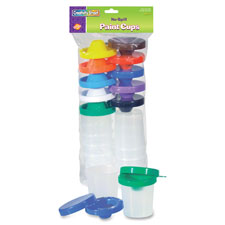 No-Spill Paint Cups, w/Lids, 10/ST, Assorted Lid/Clear Cup
